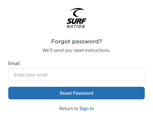 Forgot password screen with the Reset Password button